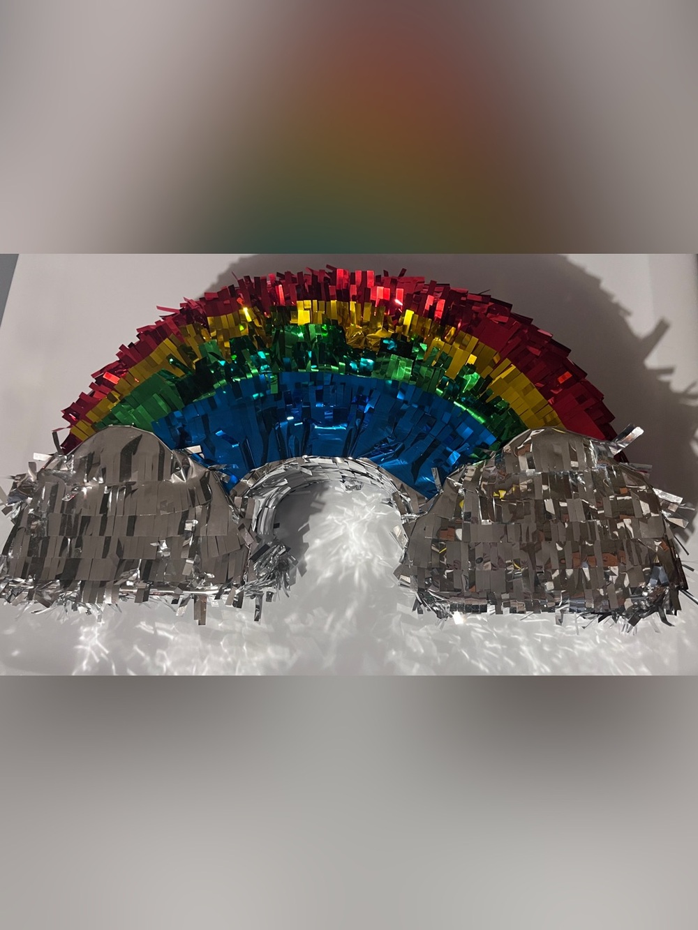 Rainbow Fringe Wall Decor or Piñata with Silver Cloud Tassels